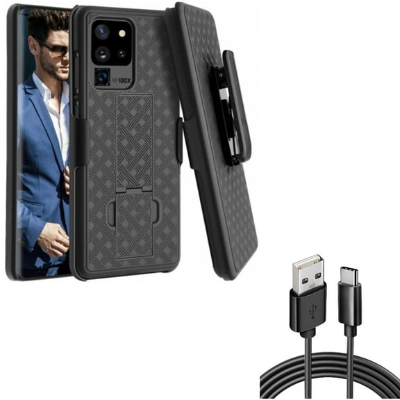 6ft USB Cable w Case Belt Clip for Samsung Galaxy S20 Ultra - Type-C Charger Cord Power, Holster Swivel Cover fits Samsung Galaxy S20 Ultra