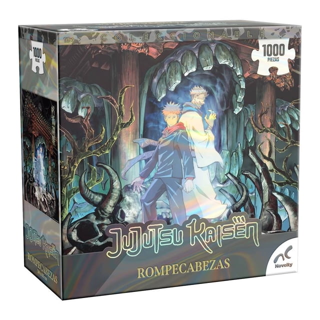 Rompecabezas Novelty Adulto Coleccionable Jujutsu Kaisen 1000 Piezas con imagen holográfica multicolor que muestra personajes icónicos de Jujutsu Kaisen en un entorno oscuro con cráneos y cuernos, ideal para entusiastas de juegos de mesa y rompecabezas coleccionables que buscan un reto de armado.
