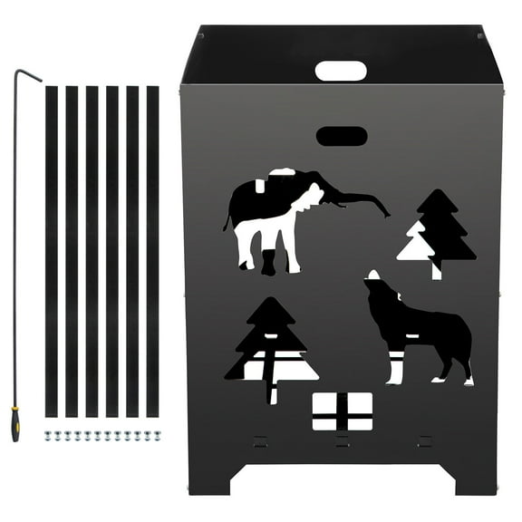 KFFKFF Fire Barrel, Dimensions 21x21x27 inches, Constructed from Carbon Steel, Outdoor Cage Burner, Comes with Lid and Handle for Outdoor Use