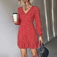 thumbnail image 5 of Fesfesfes Women Dress Fall Ruffles V-Neck Printed Long Sleeve Casual Dress Plus Size $10, 5 of 8