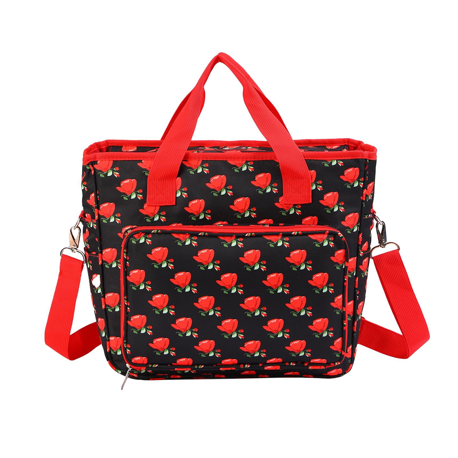 Wxqbjtam Yarn Storage Tote Bag Crochet Bag Lightweight Crochet Organizer Pockets Portable red