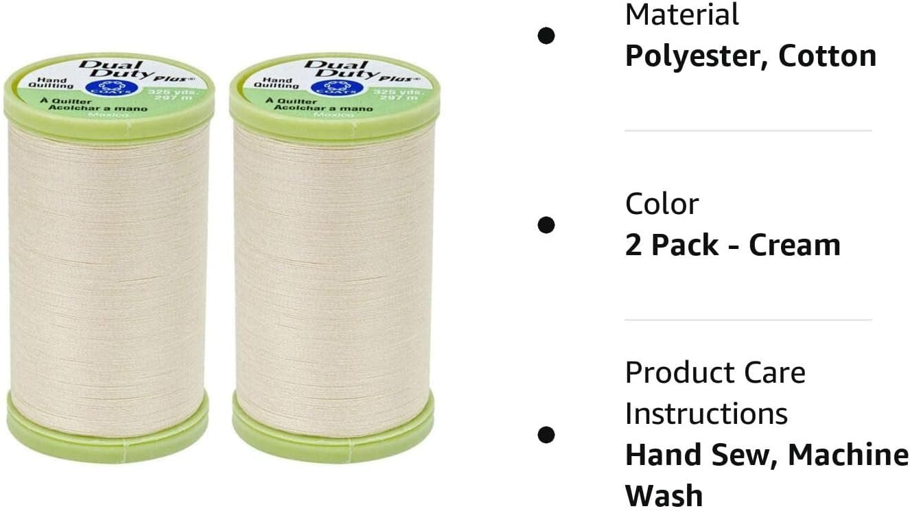 2-Pack Bundle Coats & Clark Dual Duty Plus Hand Quilting Thread 325yds Cream s960-8020