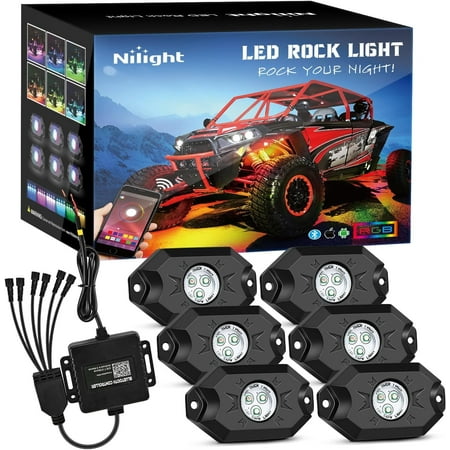 Nilight RGB LED Rock Lights Kit, 6 pods Underglow Multicolor Neon Light Pod with Bluetooth App Control Flashing Music Mode IP68 Exterior Wheel Well Light for Truck ATV UTV RZR SUV