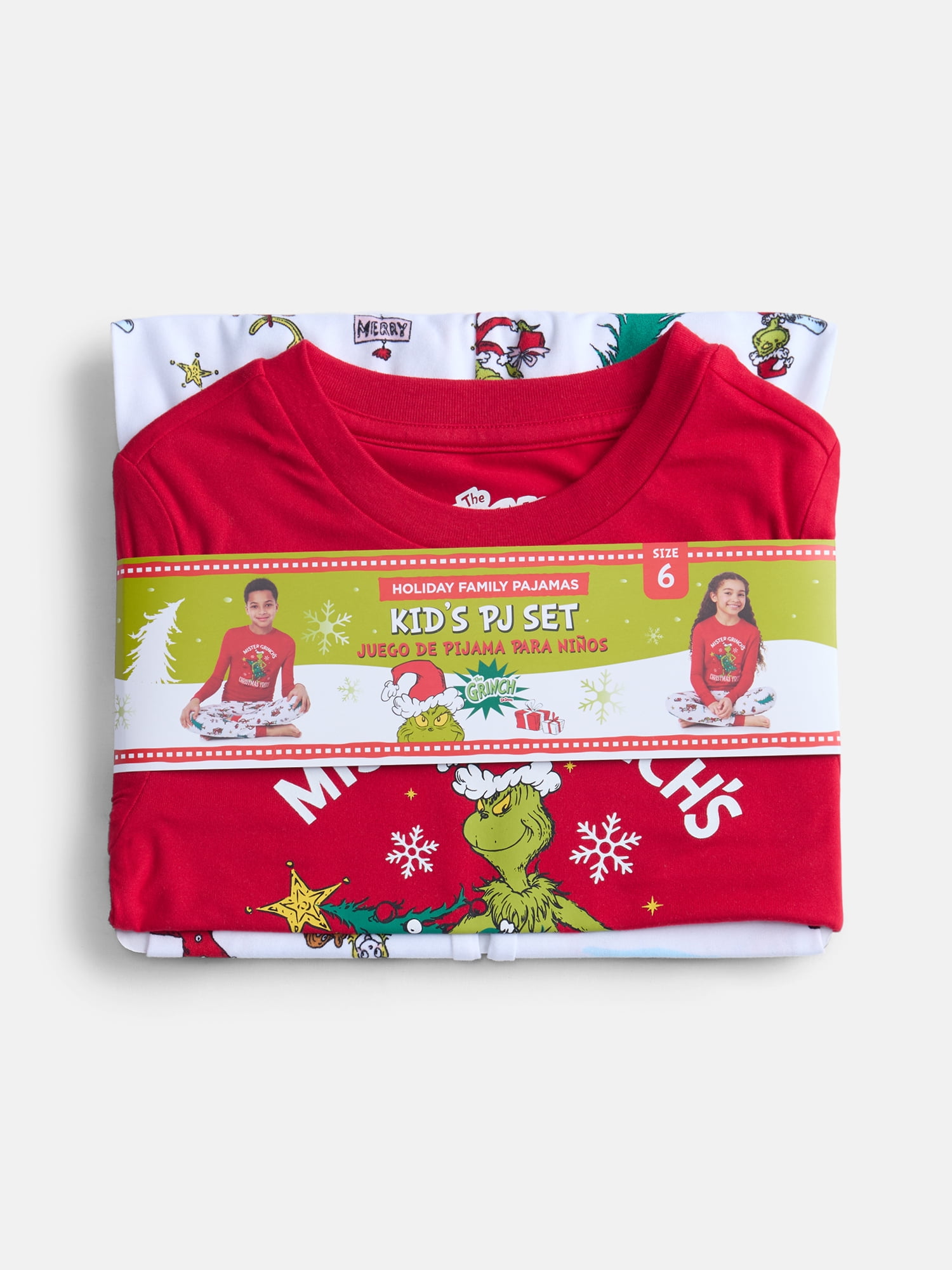 Dr. Seuss Grinch Unisex Kids Matching Family Pajamas Top and Pants Set, 2-Piece, Sizes 6-12