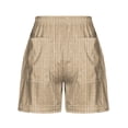 thumbnail image 3 of Puntoco Women's Striped Mini Shorts Bowknot Elastic Waist Wide Leg Summer Shorts with Pocket Khaki-A L(L), 3 of 5