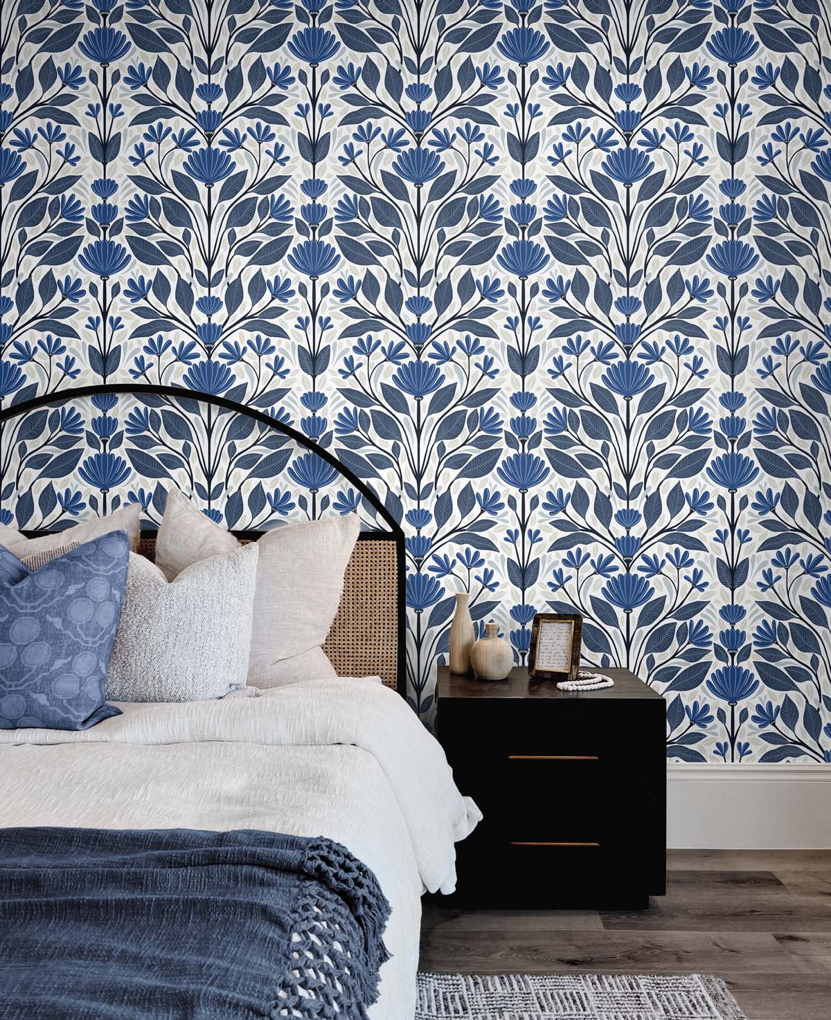 NextWall  Folk Floral Peel and Stick Wallpaper 20.5 in. W x 18 ft. L - Blue Sapphire & Pavestone