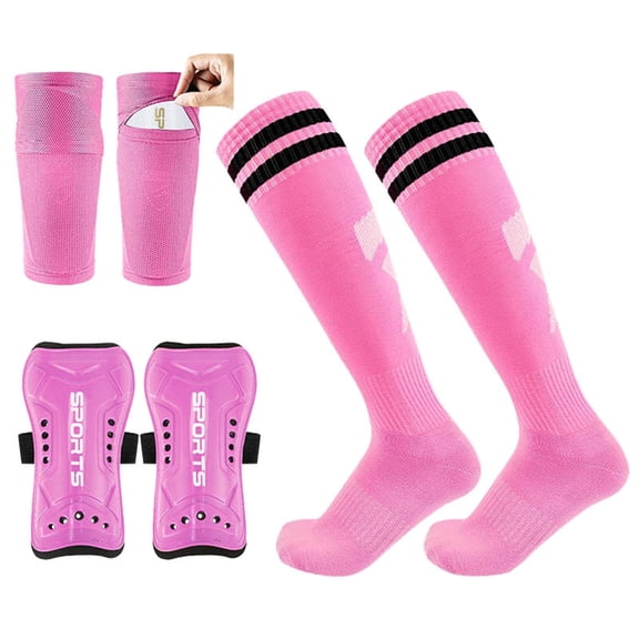 SUXIAN Childrens Football Guards and Socks 3 Piece Set with Tie Lightweight and Durable for Kids Ages 3 to 10 Years Boys Socks Pink One Size