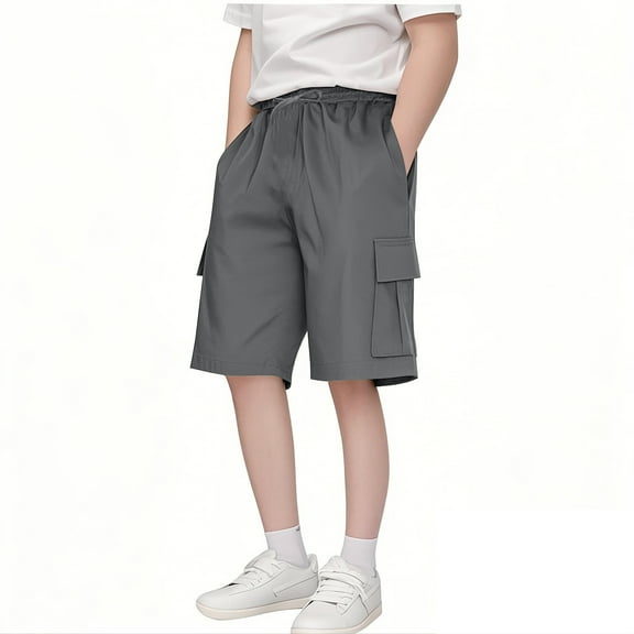 Cethrio Boys Cargo Shorts, Loose Knee Length Summer Sports Shorts with Pockets Gray Size 10-12T