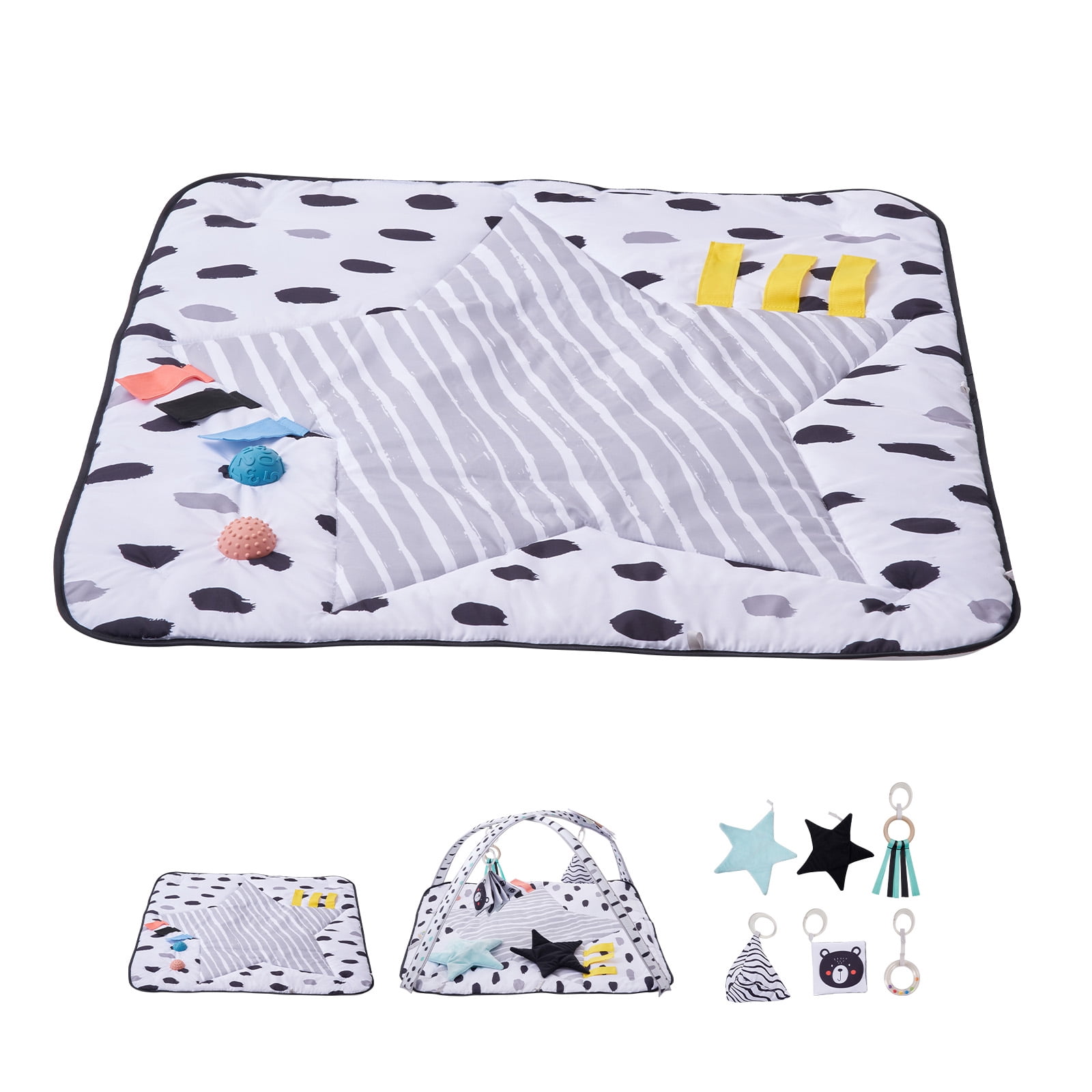 KFFKFF Baby Play Gym Mat with Sensory Toys, Tummy Time Mat Featuring 2 Touch Balls and Soft Fabric for Motor Skill and Sensory Development, Ideal Gift for Newborns and Infants Aged 0-18 Months