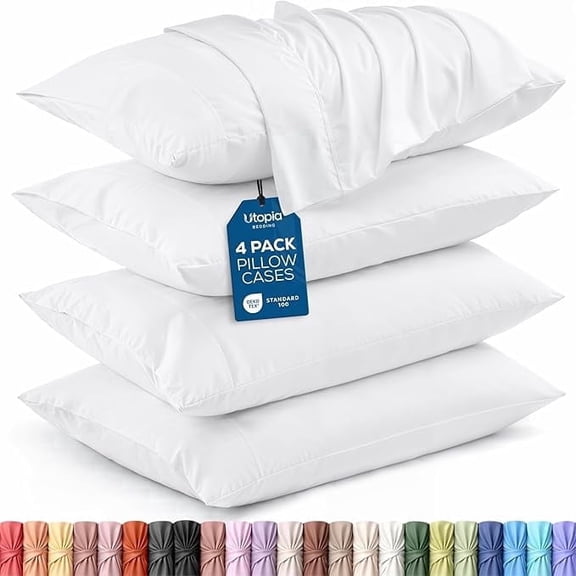 Microfiber Pillowcase Set of 4 | Soft Cooling Brushed Fabric, Envelope Closure, Hotel Luxury, Shrink and Fade Resistant, Queen, White | Utopia Bedding