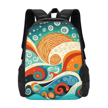 DouZhe Lightweight Backpack, Ocean Sea Waves Prints Travel Outdoor Hiking Bag School Bookbag Casual Daypack Backpacks for Women Men