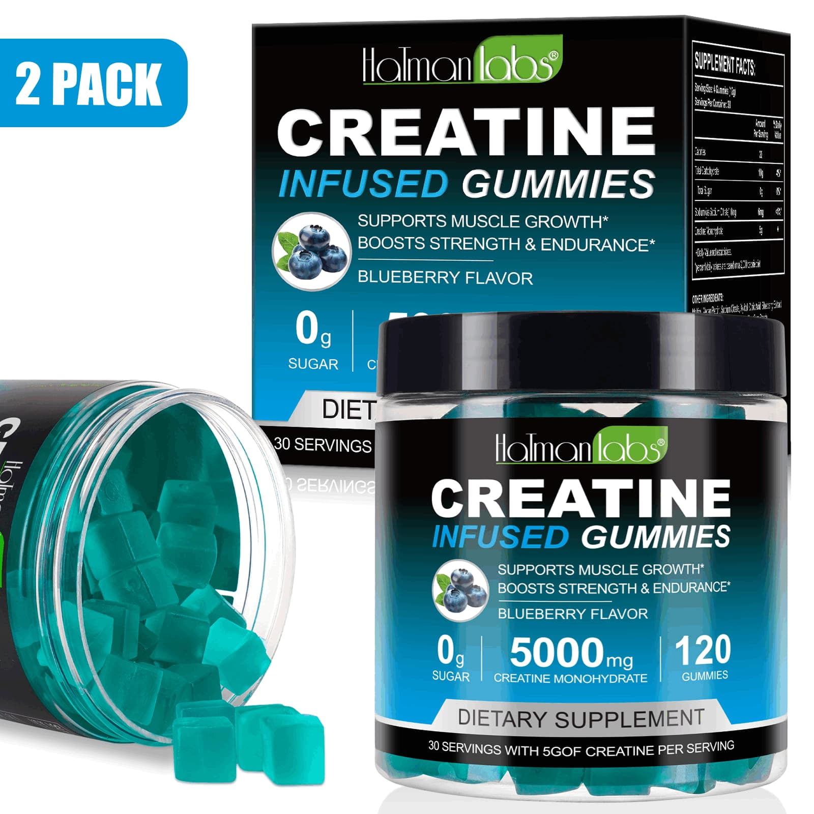 Creatine Monohydrate Gummies Complex 5000 MG for Men, Strength & Energy Support, Blueberry Flavored - 2Pack