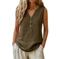 thumbnail image 4 of Women's Tops Tees Blouses Button Decor Loose Cotton Linen Summer Sleeveless Shirts Tank Tops for Women, 4 of 8