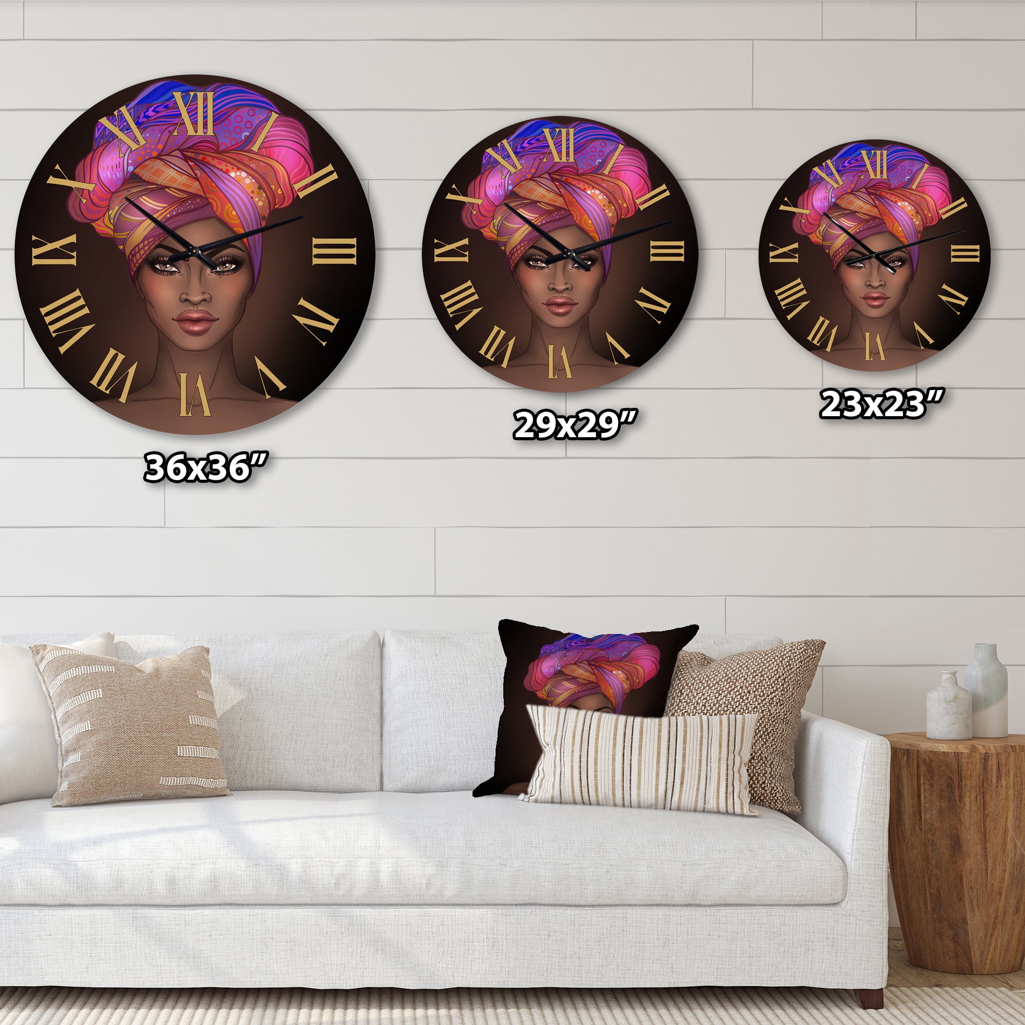 Designart 'African American Woman With Turban Vi' Modern Wall Clock