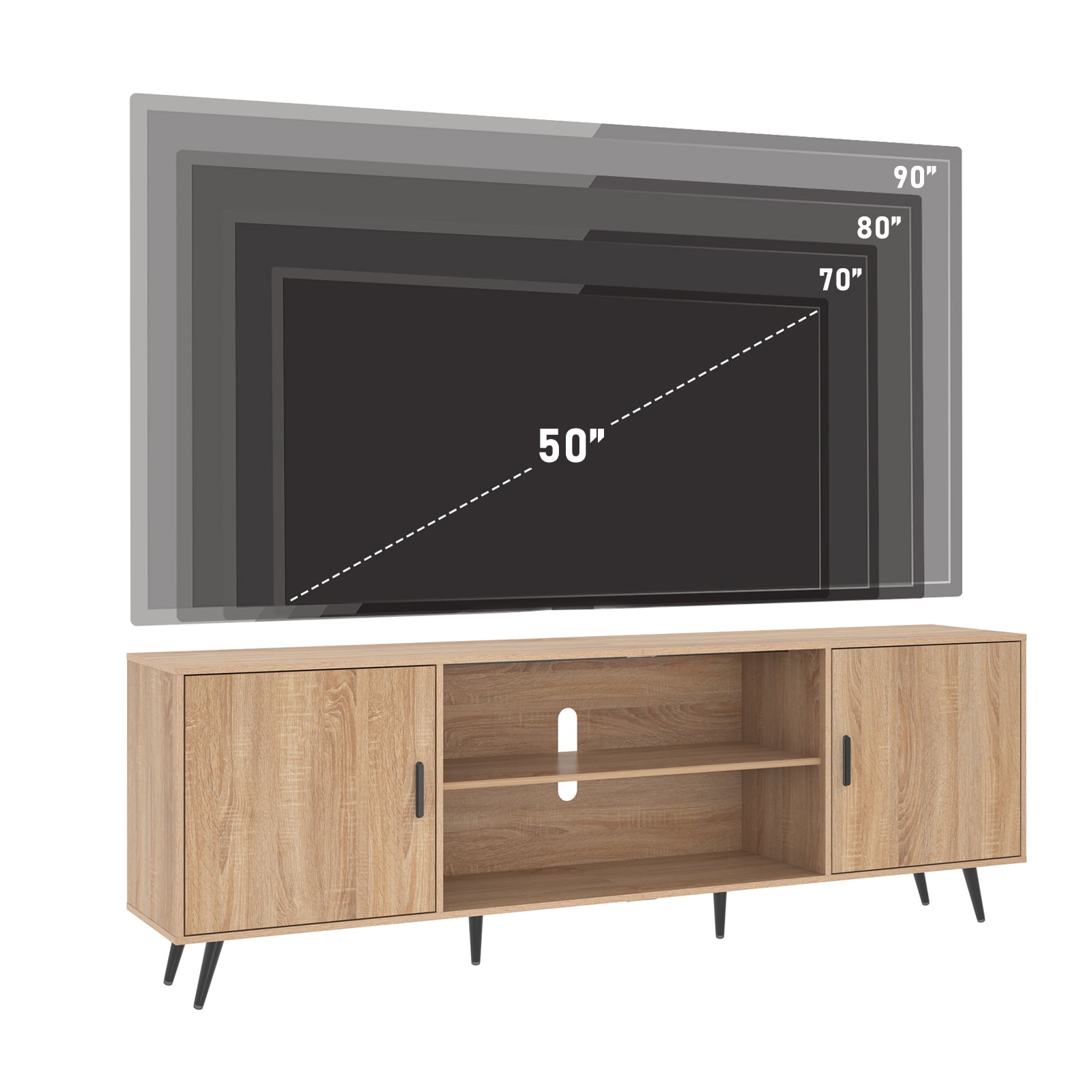 ChVans 80 Inch Mid Century Modern TV Stand for TVs up to 90 inches, Wood TV Stand with Storage, Entertainment Center for Living Room Bedroom, TV Media Console