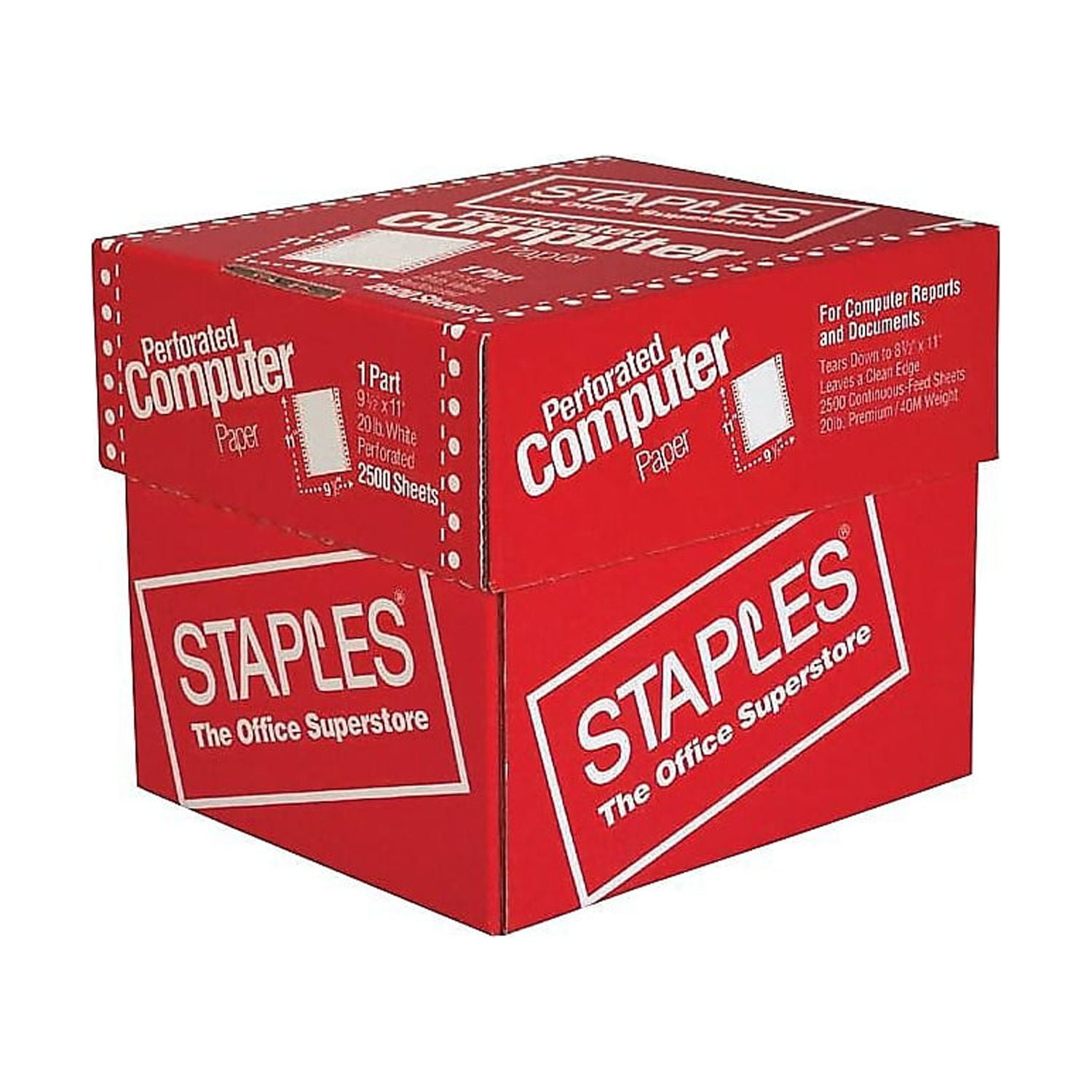 Staples Computer Paper, 9 1/2 x 11, Perforated, Blank White, 15lb,  3,200/Box