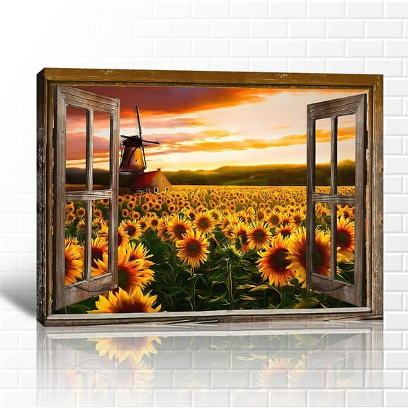 VELVET Farmhouse Truck Wall ArtOld Window Truck Canvas Prints Barn Picture Wall Art for Rustic Home Decor Farm Sunflower Landscape Painting Pickup Posters Art for Country Wall Decor 10x8inch Framed