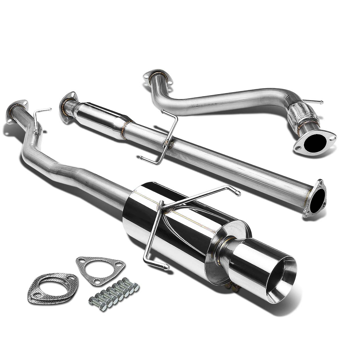 DNA Motoring CBE-HA94L4-NRT For 1994 to 1997 Honda Accord CD 4Cyl Stainless Steel 4" Rolled Muffler Tip Catback Exhaust System 95 96