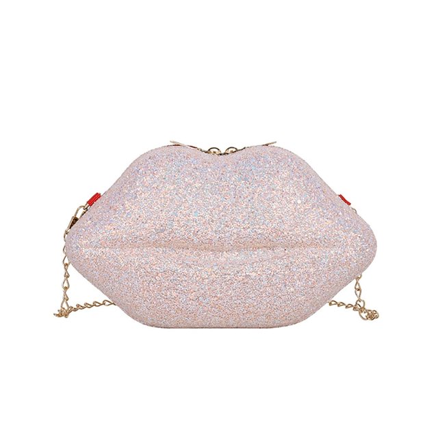 Women Hard Shell Shoulder Bags Lady Metal Chain Lip Shape Handbag Purse Bag