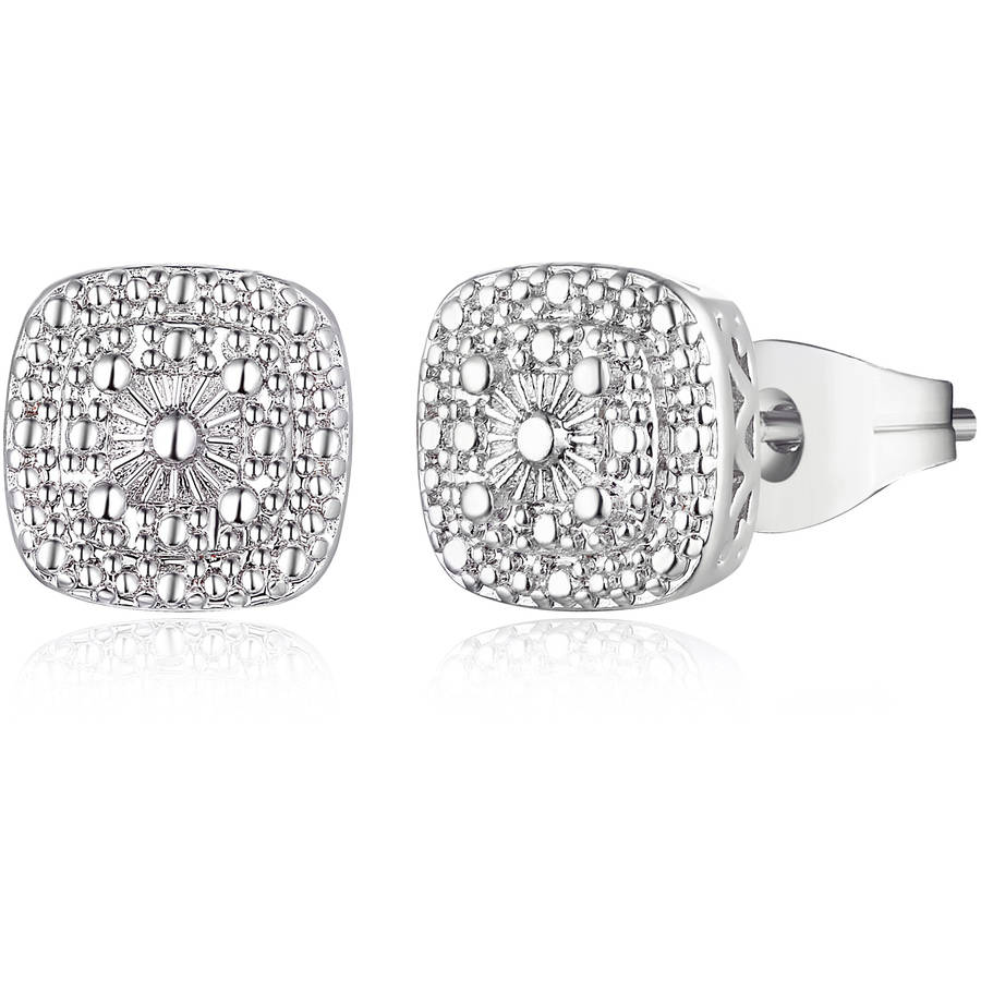 Diamond Accent 18kt White GoldPlated Square Stud Earrings