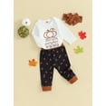 thumbnail image 3 of Arvbitana Halloween Baby Girls Clothes Long Sleeve Letter Print Romper + Pumpkin Print Pants + Bow Headband 3Pcs Fall Outfits for Newborn Infant 0M 3M 6M 12M 18M, 3 of 9