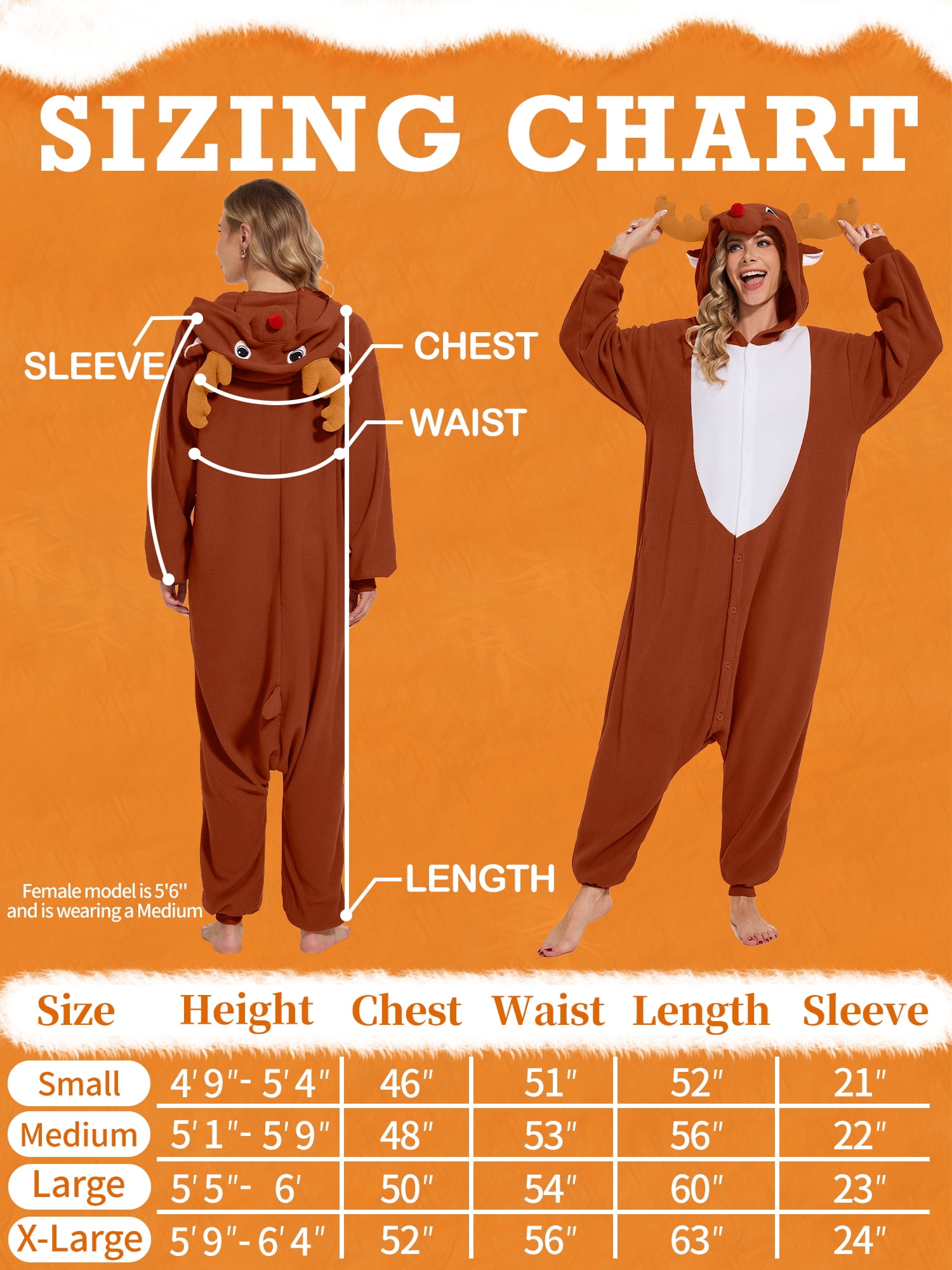 Reindeer Onesie Adults Unisex Animal Pajama Polyester One-Piece Sleepwear for Women and Men Medium