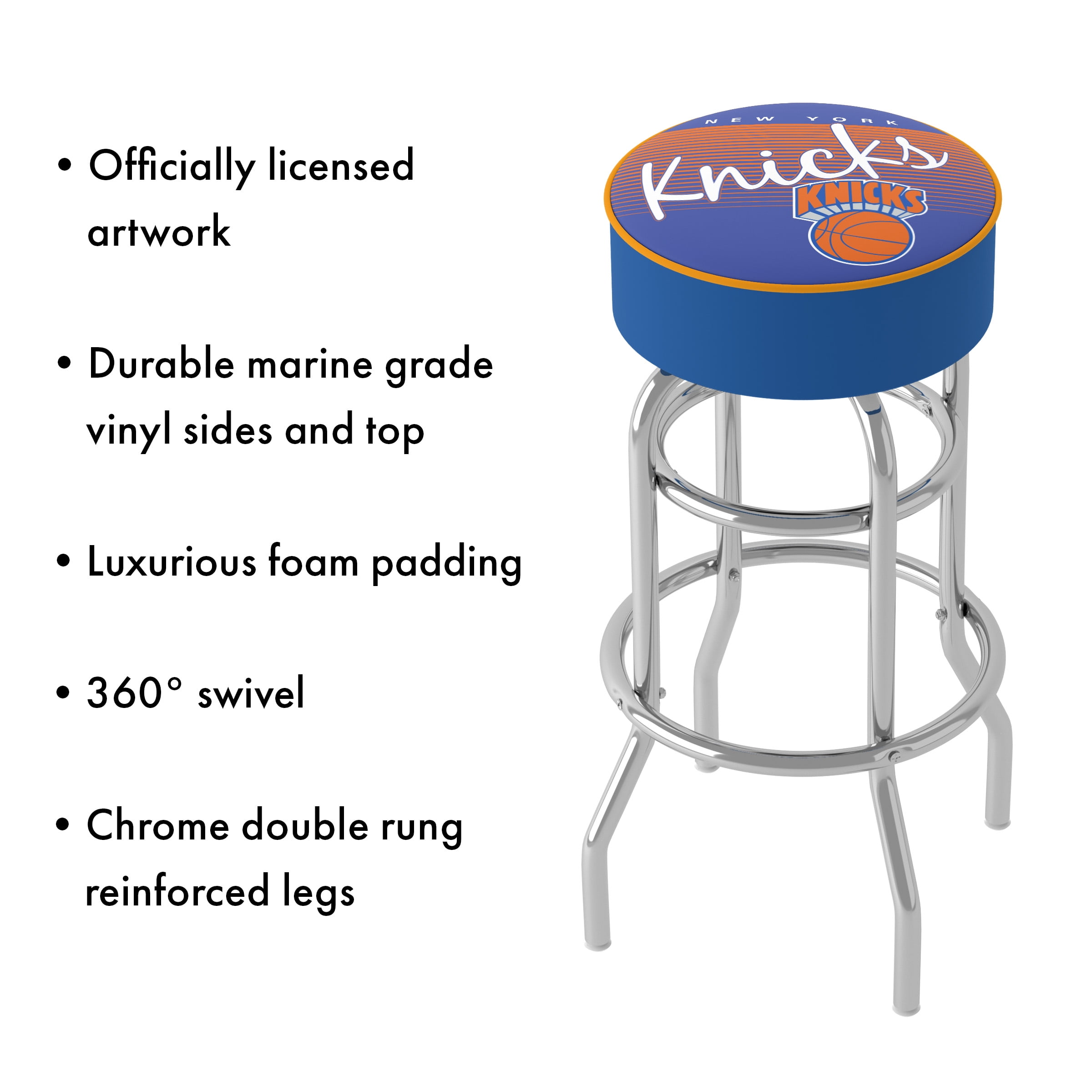 Trademark Gameroom New York Knicks Hardwood Classics Bar Stool with Padded Seat