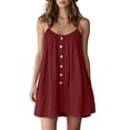 thumbnail image 2 of HBYJLZYG Women's Sleeveless Summer Mini Dress, Button-Front with Gathered Neckline, Relaxed Flowy Fit with Side Pockets, Casual Vacation Beachwear, Cotton Linen Blend, 2 of 8