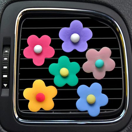 6 Pieces Flower Cute Car Vent Clips Car Decoration , Daisy Air Fresheners Car Clips, Dashboard Decorations, Girl Boho Car Accessories for Women Interior Decor (Five petal flower)