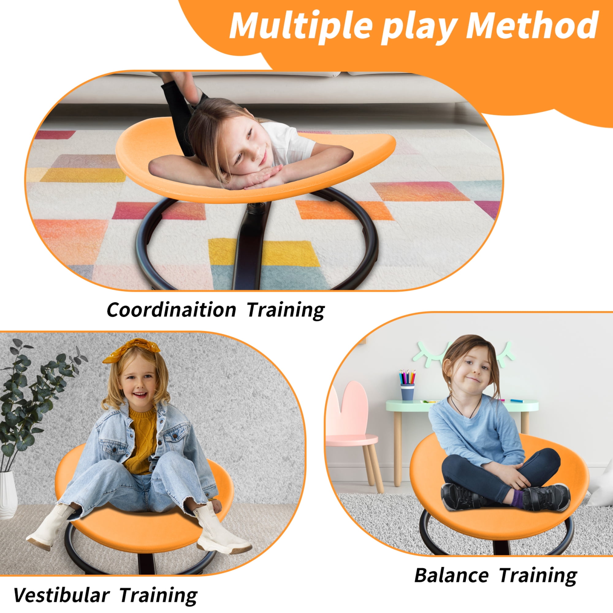 Jopath Kids Swivel Chair,360° Spinning Chair,200 lbs Capacity,Spinning Sensory Seat for Children,Autism-Friendly Toy with Non-Slip Metal Base,Spin Chair for Balance and Coordination,Orange