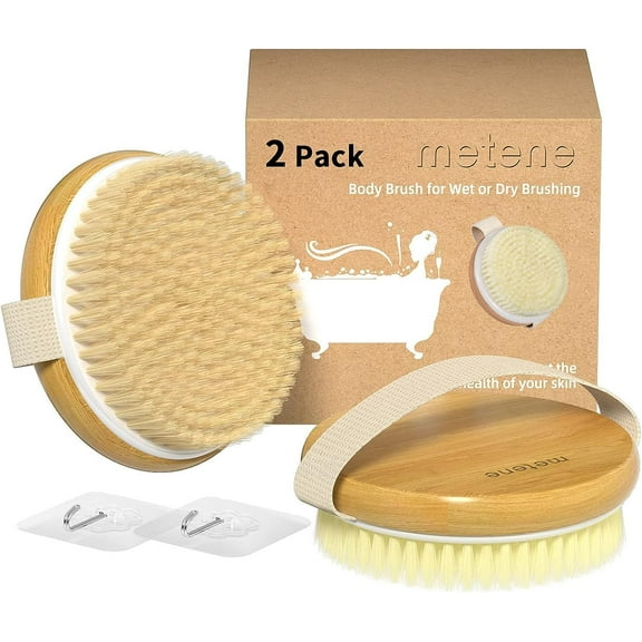 Metene 2 Pack Dry Body Brush, Shower Brush Wet and Dry Brushing, Dry Brush for Cellulite