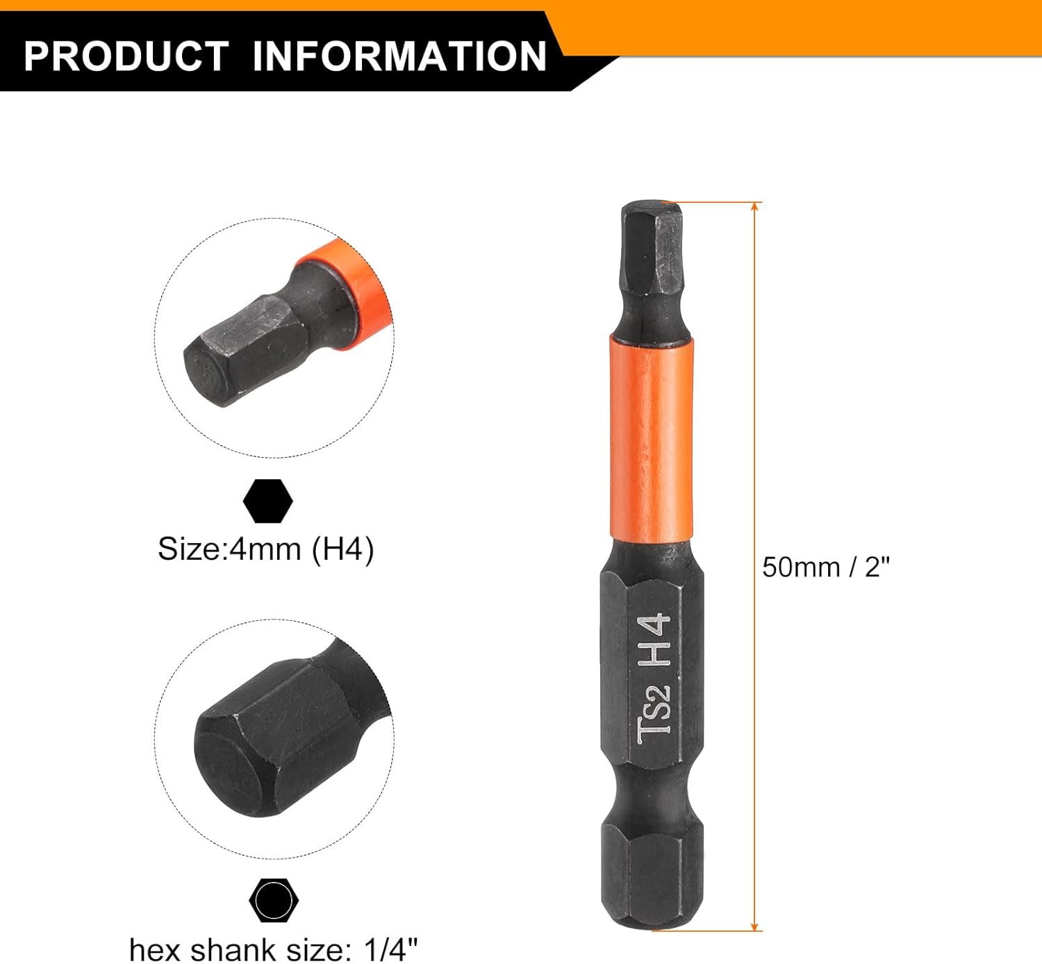 FRKSMD-5pcs Hex Head Wrench Drill Bit 4mm(H4) Metric 1/4" Hex Shank 2"(50mm) Length S2 Steel Magnetic Impact Drivers Screwdriver Bit Hexagon Electric Drill Bits