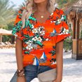 thumbnail image 2 of V Neck T Shirts for Women Summer Classic Casual Floral Printed Short Sleeve Tops Cute V Neck Business Blouses (2XL, Red), 2 of 7