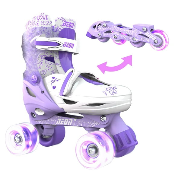 Yvolution Neon Combo Skates | 2-1 Quad and Inline Skates for Kids with LED Wheels | Adjustable Sizing (Purple, 12-2),NT09L1