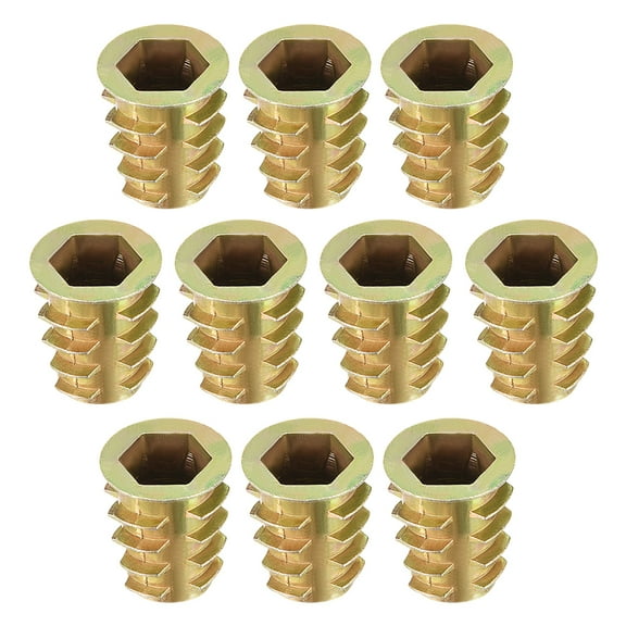 Unique Bargains Threaded Insert Nuts Zinc Alloy Hex Socket M10 Internal Thread 20mm Length 10Pcs