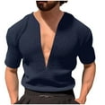 thumbnail image 2 of Mens Deep V Neck T-Shirts Trendy Short Sleeve Tshirts Shirts Pullover Slim-Fit Solid Color Breathable Nightclub Party Tees Tops, 2 of 5