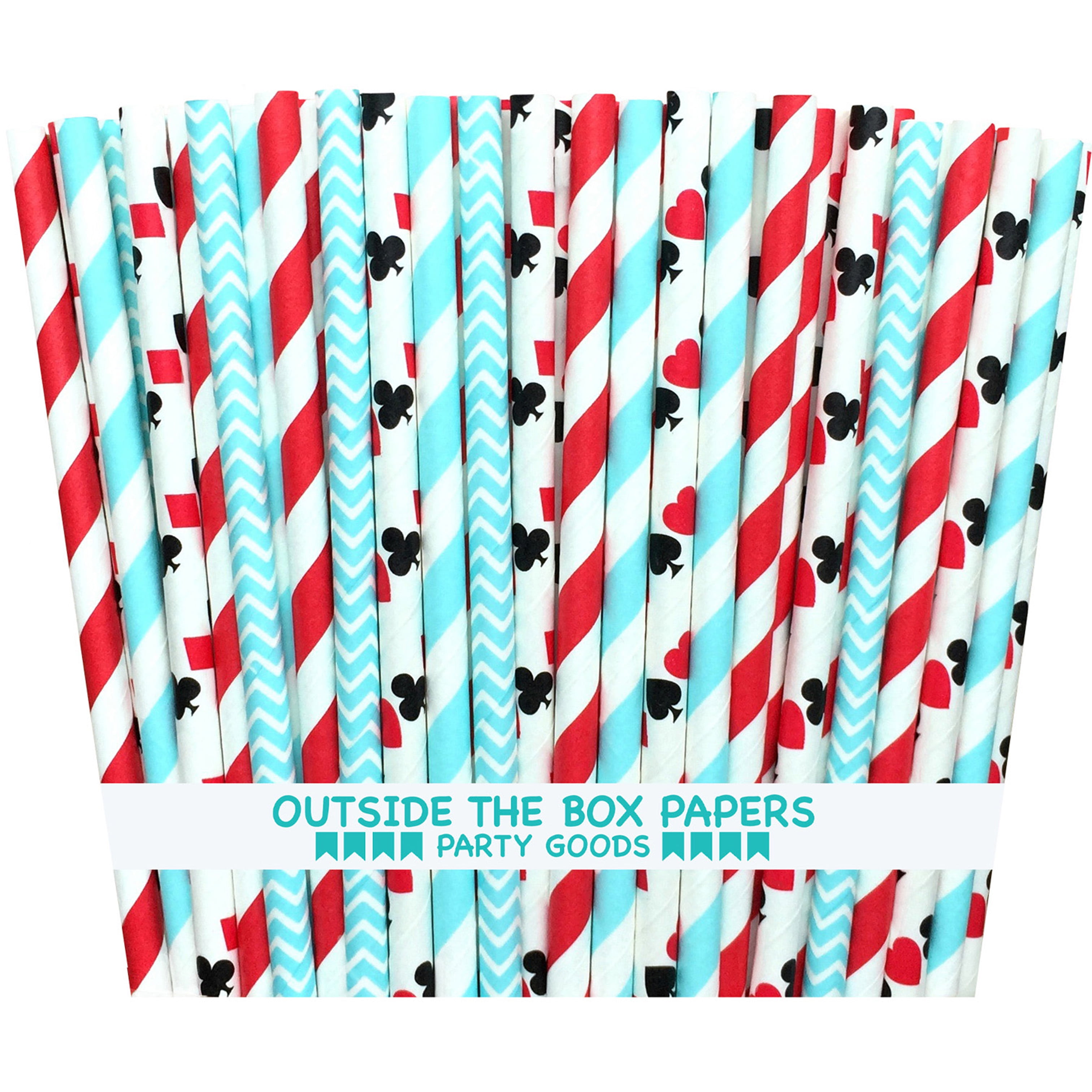 Photo 1 of 2 Pack- Red, Light Blue and Card Paper Straws- Alice in Wonderland Theme