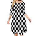thumbnail image 1 of Black Checkerboard Sweetheart Knot Flared Dress Fashion Design Large Size Loose Dress Checkers Checkerboard Checkerboard, 1 of 5