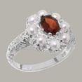 thumbnail image 2 of LBG British Made 9k White Gold Natural Garnet & Cultured Pearl Womens Statement Ring - 33 size options - Size 7, 2 of 8