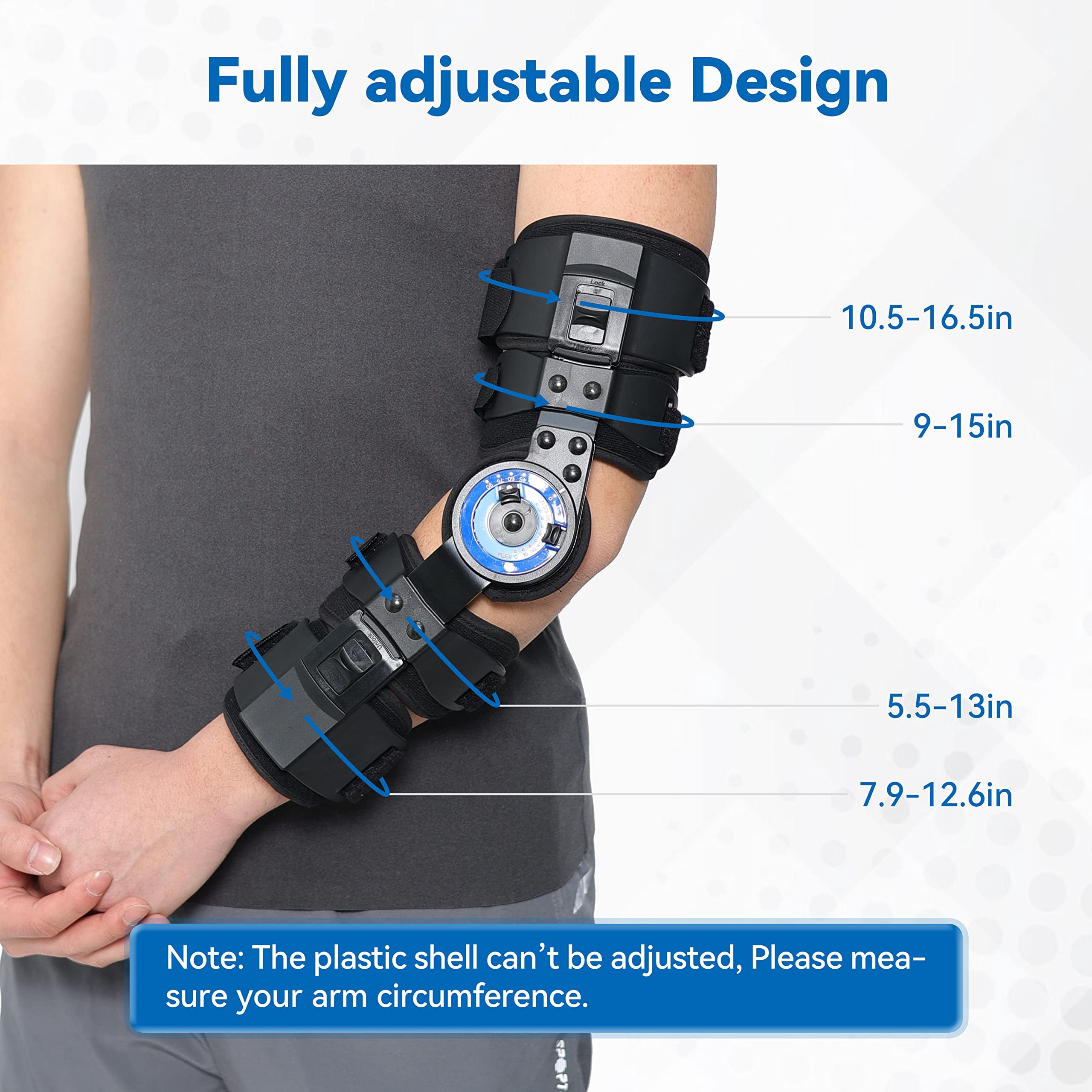 Insunen Hinged ROM Elbow Brace, Adjustable Post OP Elbow Brace Stabilizer Splint Arm Injury Recovery Support After Surgery Fracture Rehabilitation (Left)