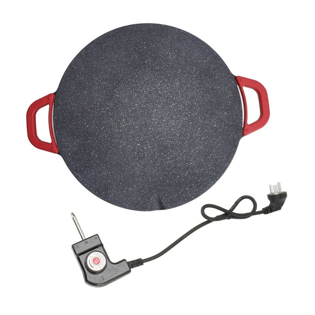 Parrilla coreana eléctrica redonda para comal, plancha para barbacoa con revestimiento antiadherente, color negro
