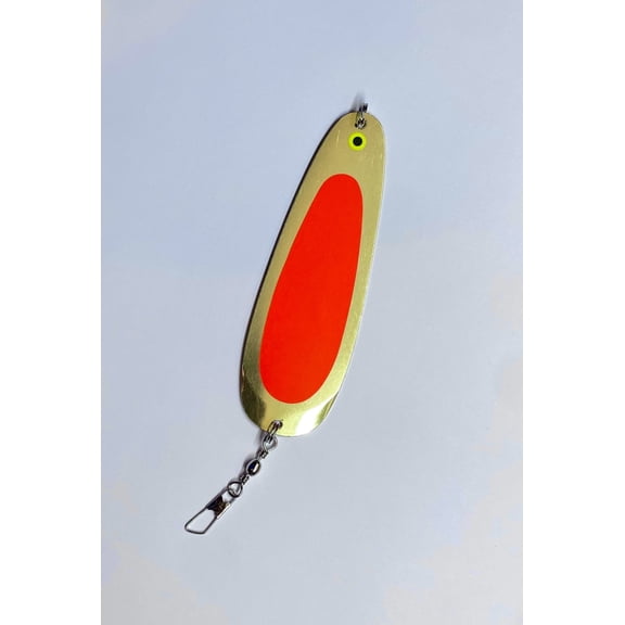 Kokanee Dodger: uv "FLO RED" / brass