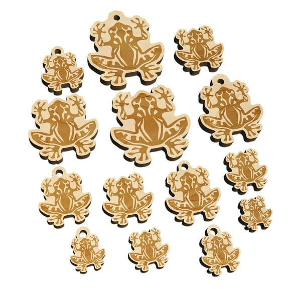 Tribal Frog Wood Mini Charms Shapes DIY Craft Jewelry - With Hole - Various Sizes (16pcs)