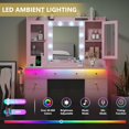 thumbnail image 3 of FANRAL 43.7" Vanity Desk with 10 Mirror Lights & Under-Table RGB,Charging Station & Hair Dryer Holder,Multi-Storage Dressing Table for Bedroom Bathroom,Pink Vanity, 3 of 7