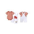 thumbnail image 2 of BemeyourBBs Newborn Baby Boys Golf Football Game Day Outfit Infant Baby Boy Spring Summer Fall Clothes Striped Short Sleeve Romper and Letter Ball Embroidery Overalls Shorts Set, 2 of 9