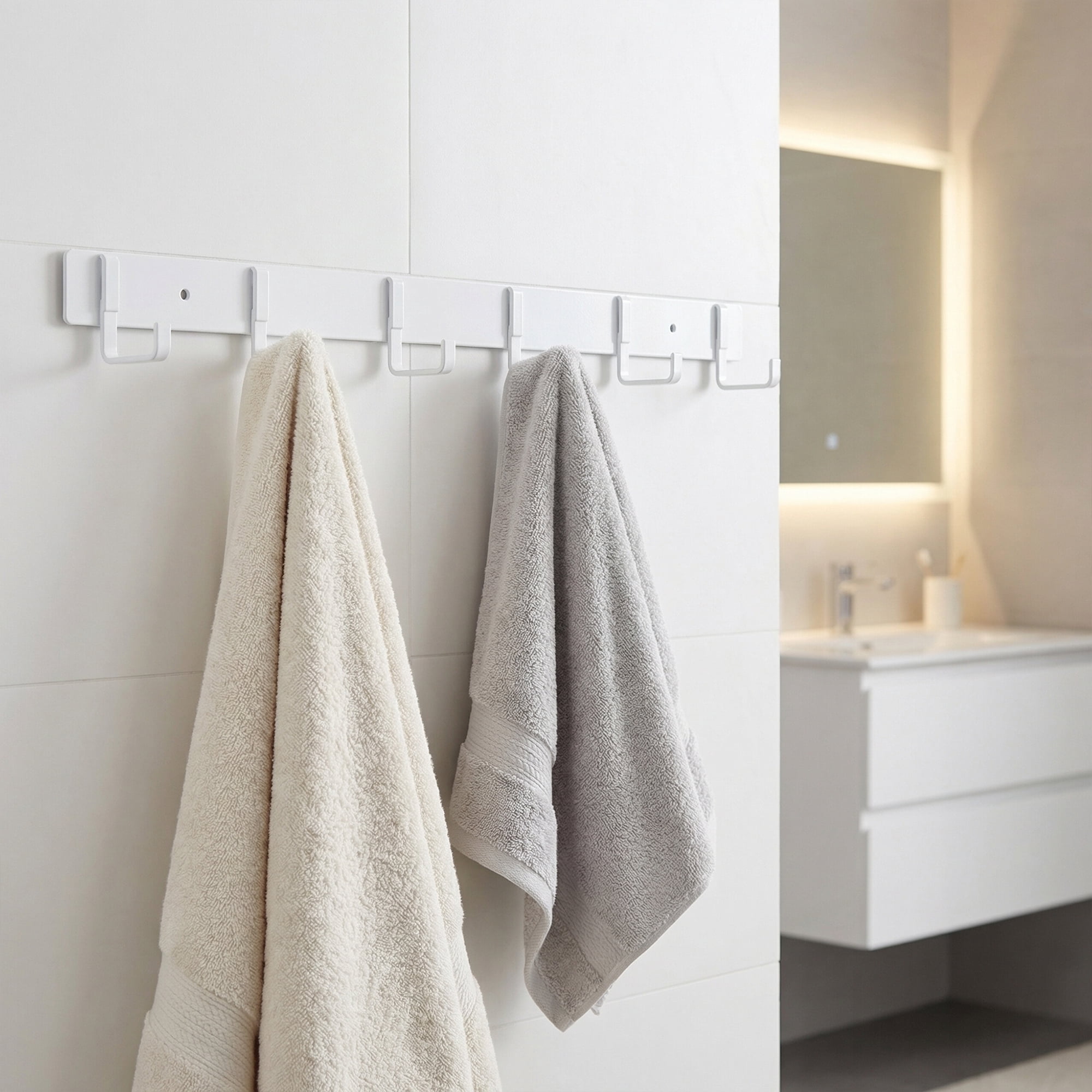 Unique Bargains Coat Rack Wall Mount Metal Wood 6 Hooks for Entryway Bathroom White