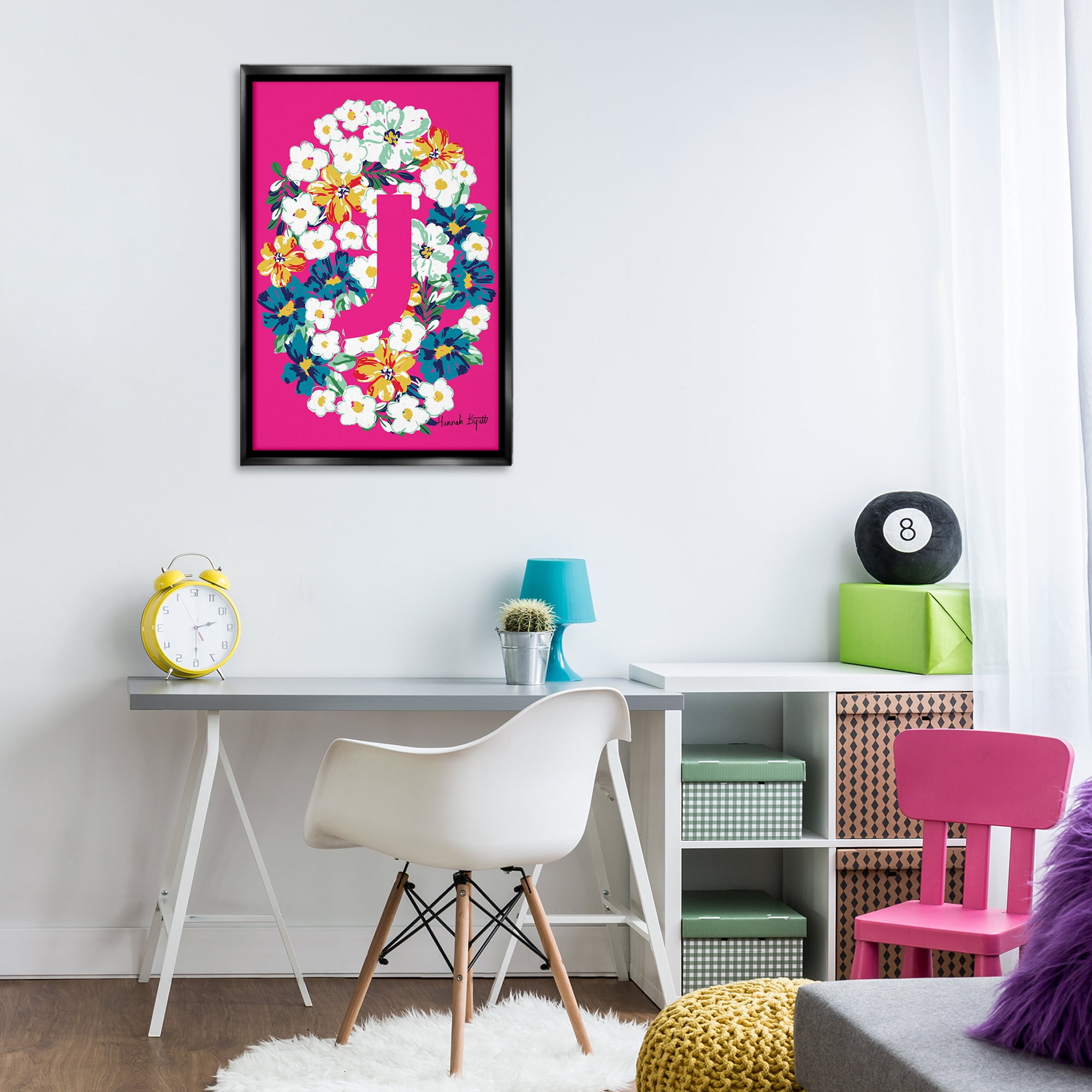 Stupell Industries Floral Bloom Letter J Botanical & Floral Painting Black Floater Framed Art Print Wall Art, 21 x 31