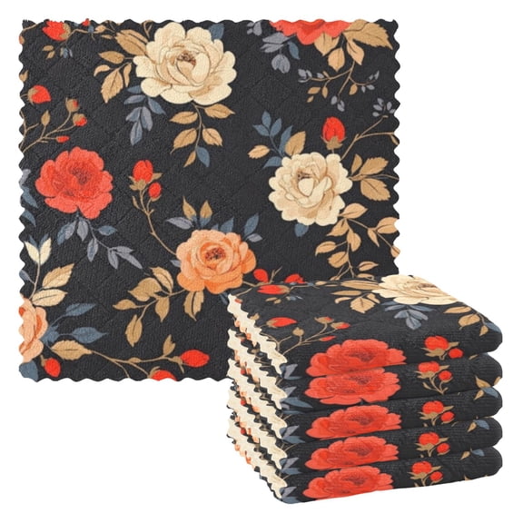 6 Pieces of Kitchen Towels 11x11Inch Kitchen Dish Cloths Kitchen Dish Towels Reuseable Cleaning Cloths Beautiful Colored Roses