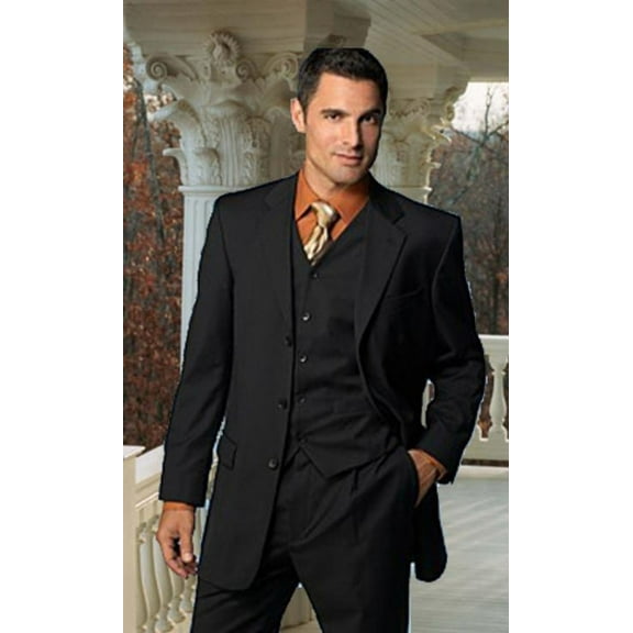 3 Button Wool Suit Mens Three Piece Black Private Label 3BV1P