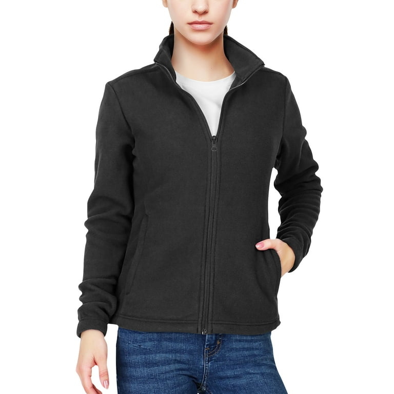 33,000ft Women's Zip Up Fleece Jacket, Long Sleeve Warm Soft Polar  Lightweight Coat with Pockets for Winter Black Small